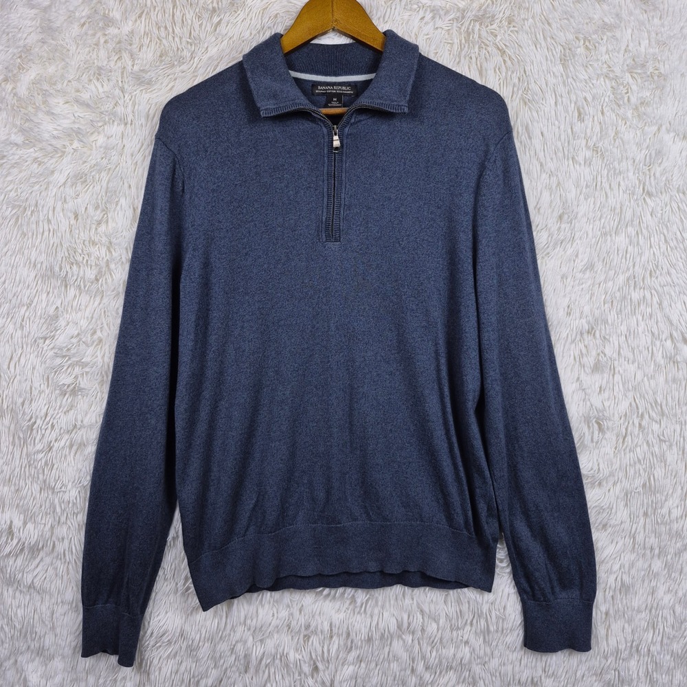 Banana Republic Mens Medium Blue Pima Cotton Cashmere Quarter Zip Sweater